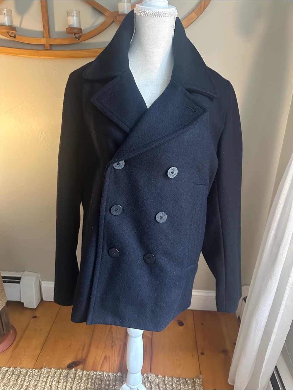 Men's Double-Breasted Wool Blend Navy Peacoat - Gap M